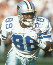 Pro Football Hall of Famer Michael Irvin wearing number 88 for the Dallas Cowboys running a route