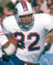 Pro Football Hall of Famer OJ Simpson wearing number 32 for the Buffalo Bills